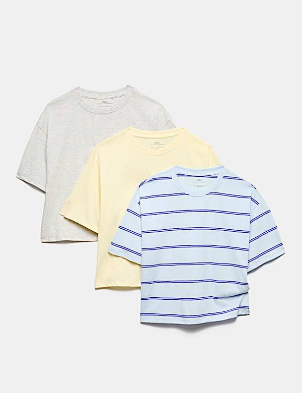 3 Pack Pure Cotton Boxy T-Shirts (6-16 Yrs)