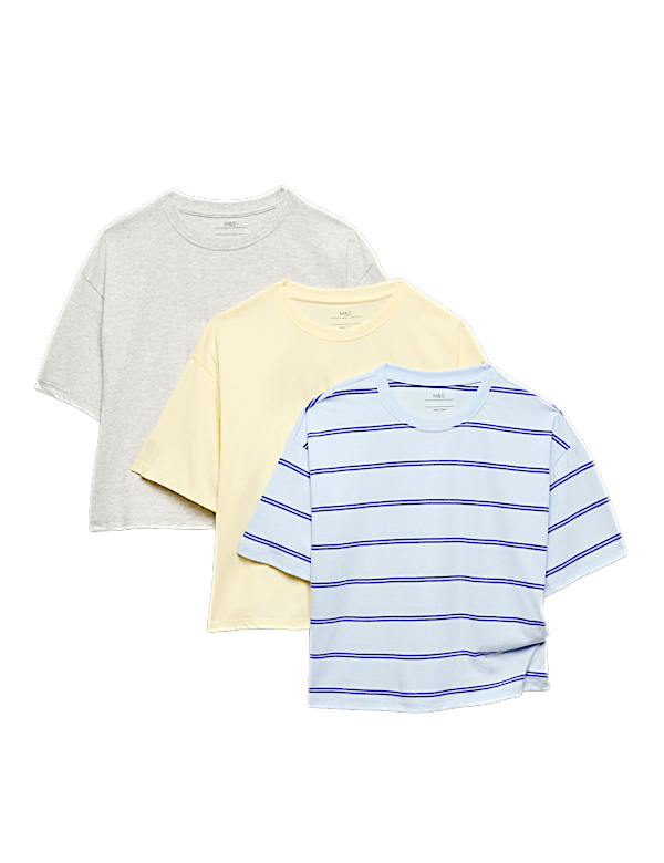 3 Pack Pure Cotton Boxy T-Shirts (6-16 Yrs)