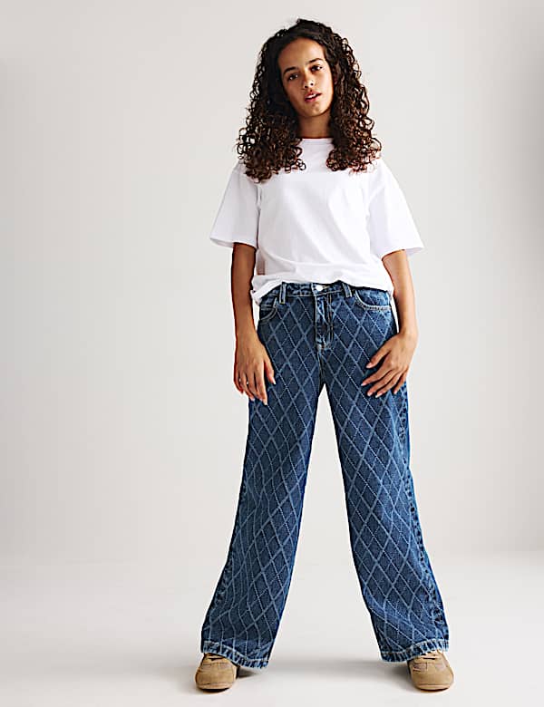 Denim Jacquard Wide Leg Jeans (6-16 Yrs) - NO