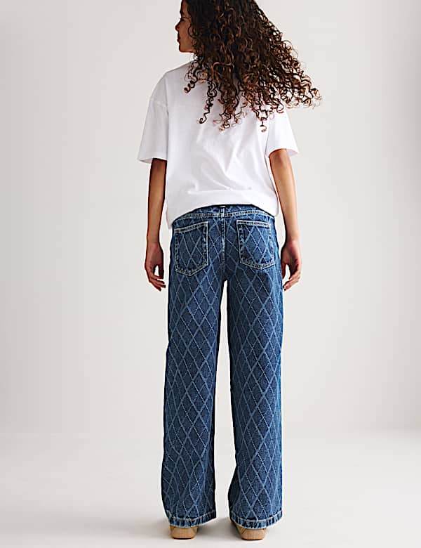 Denim Jacquard Wide Leg Jeans (6-16 Yrs) - NO