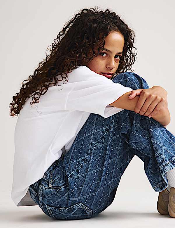 Denim Jacquard Wide Leg Jeans (6-16 Yrs) - NO