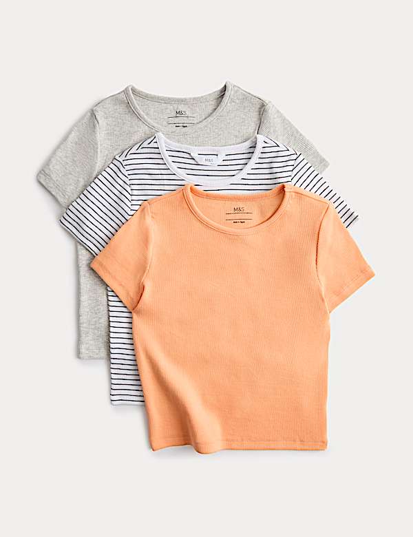 3pk Cotton Rich Fitted Crop T-Shirt (6-16 Yrs) - CZ