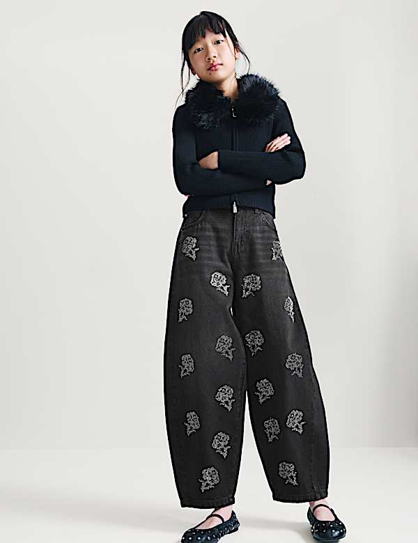 Denim Diamant&eacute; Rose Barrel Leg Jeans (6-16 Yrs)