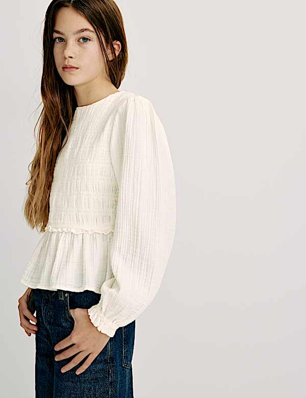 Gesmoktes Oberteil aus reiner Baumwolle (6&ndash;16 Jahre) - AT