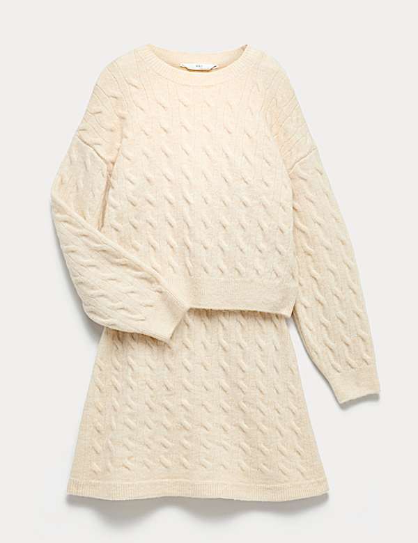2-delige outfit met kabeltrui en rok (6-16 jaar) - BE