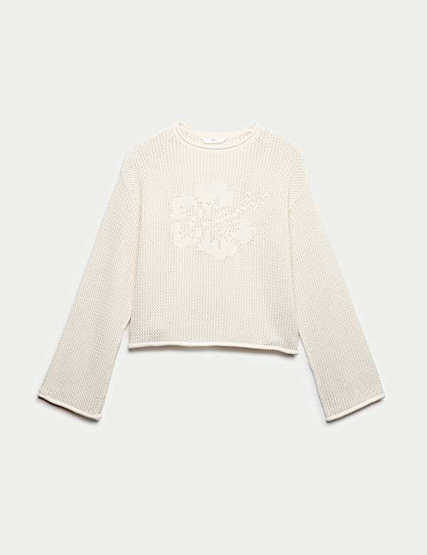 Pull Col Rond M&S Pur Coton - Taille 24 (grande Taille) - Couleur Oatmeal, Neuf Avec étiquette