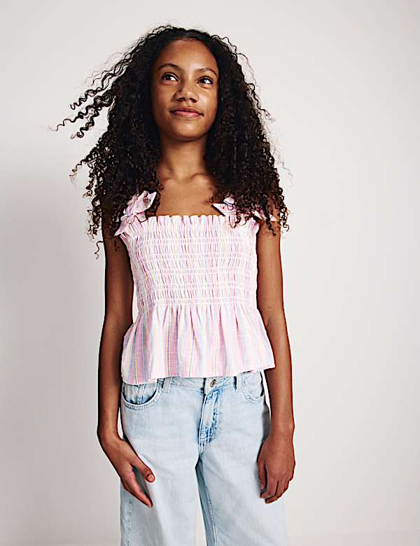 Pure Cotton Shirred Bow Top (6-16 Yrs)