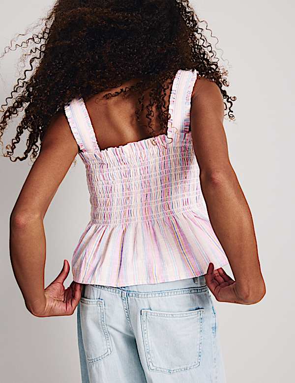 Pure Cotton Shirred Bow Top (6-16 Yrs) - PT