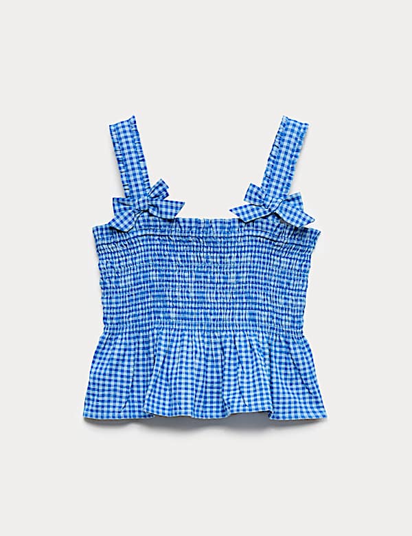 Pure Cotton Shirred Bow Top (6-16 Yrs)