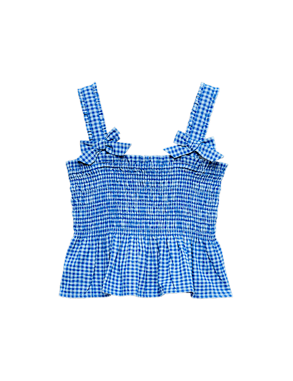 Pure Cotton Shirred Bow Top (6-16 Yrs)