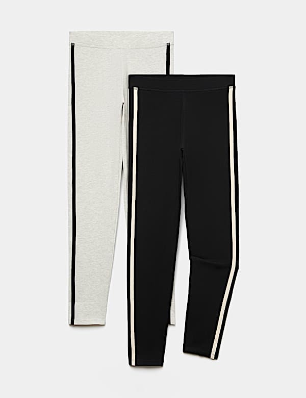 2 Pack Cotton Rich Side Stripe Leggings (6-16 Yrs)