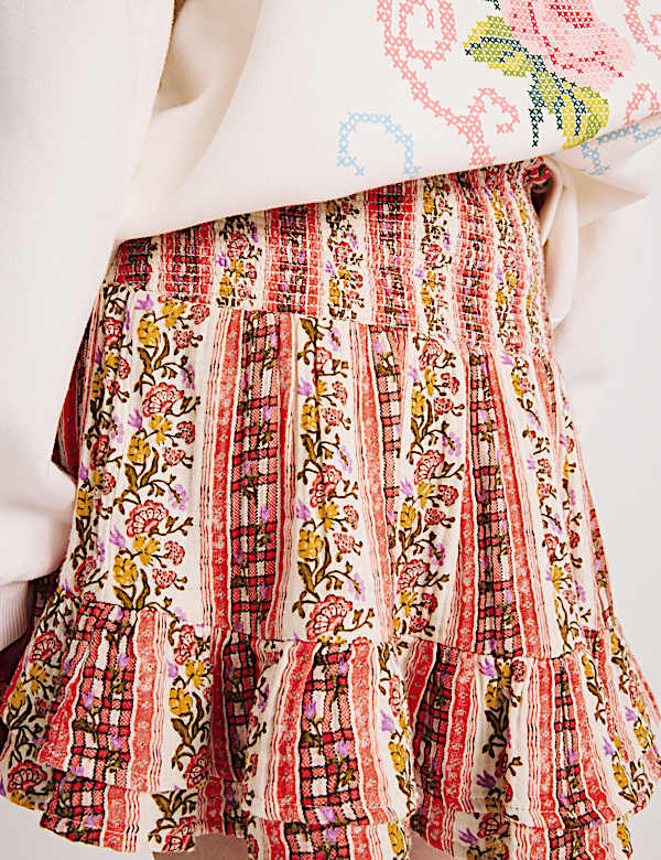 חצאית פרחונית מדורגת עם מלמלה (6-&rlm;16 שנים) - IL