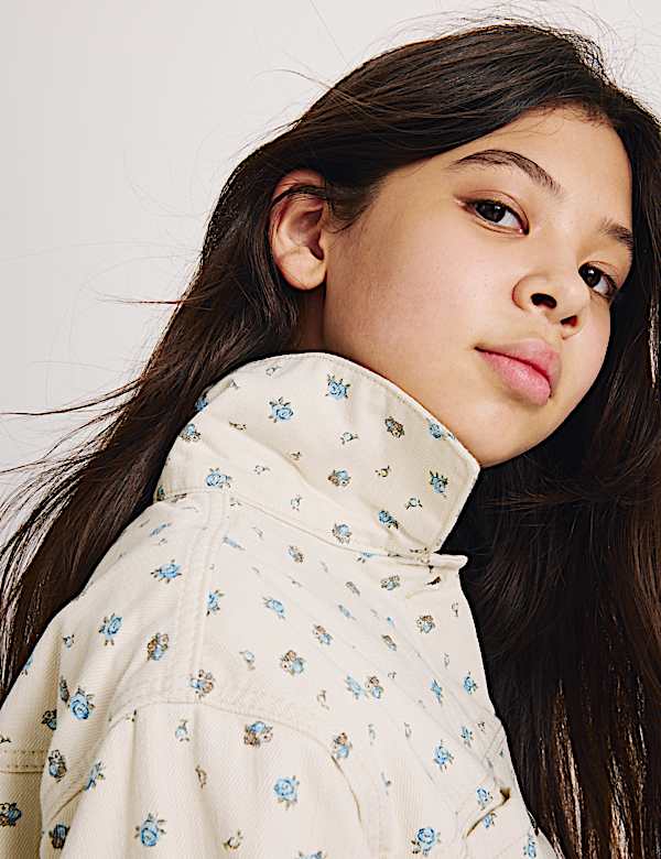Pure Cotton Denim Ditsy Floral Jacket (2-16 Yrs) - RS