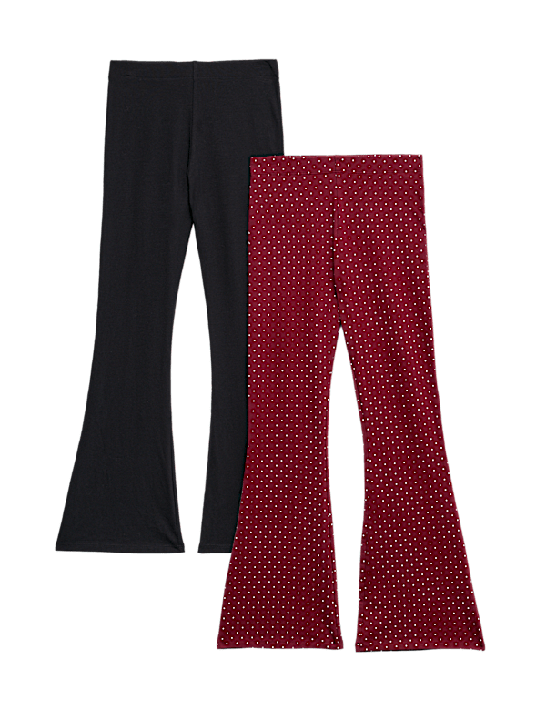 2pk Cotton Rich Polka Dot Kickflare Leggings (6-16 Yrs)