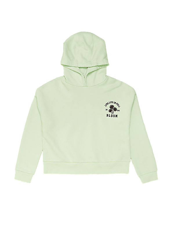 Cotton Flower Embroidered Slogan Hoodie (6-14 Yrs)