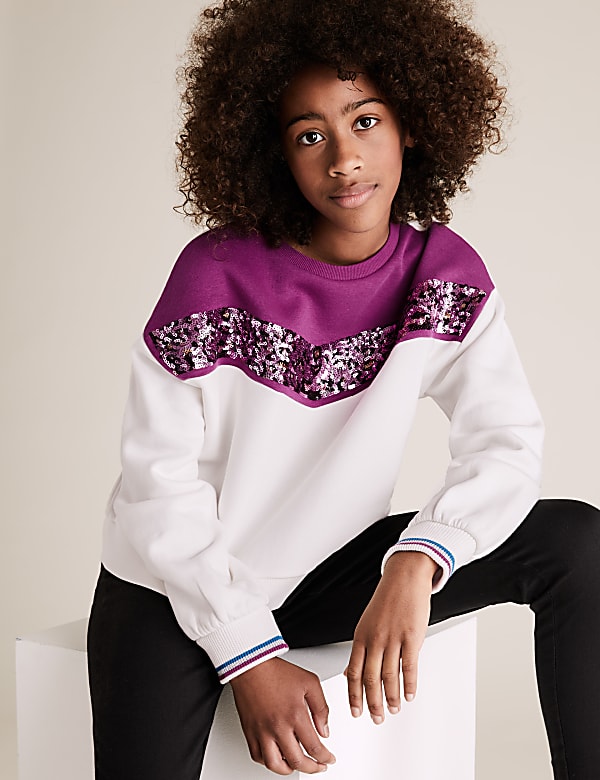Cotton Rich Leopard Sequin Sweatshirt (6-16 Yrs)