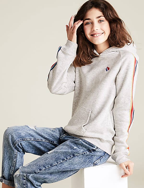 Cotton Rainbow Side Striped Hoodie (6-14 Yrs)
