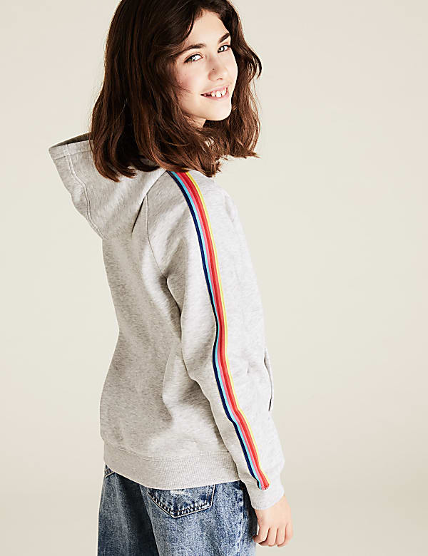 Cotton Rainbow Side Striped Hoodie (6-14 Yrs)