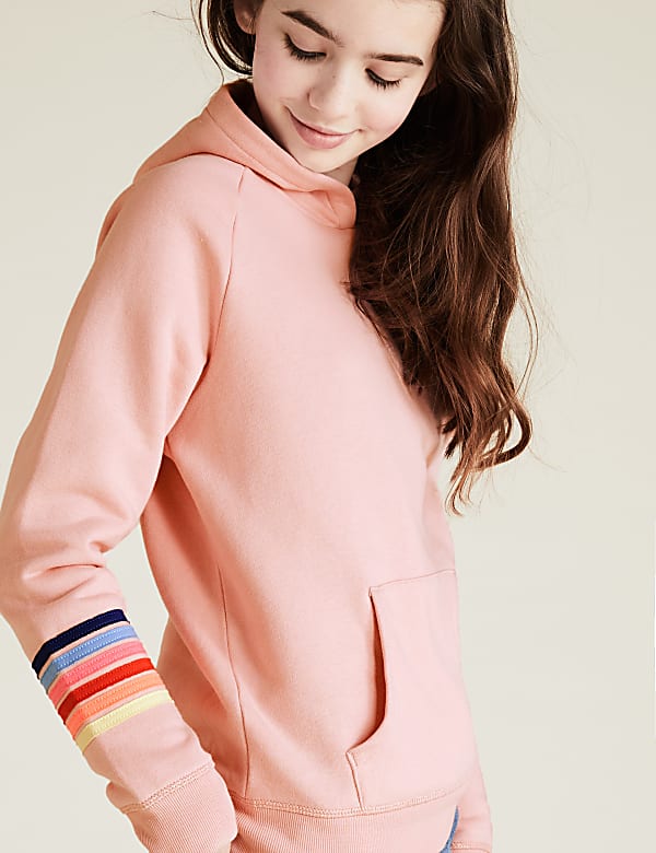 Cotton Rainbow Striped Slogan Hoodie