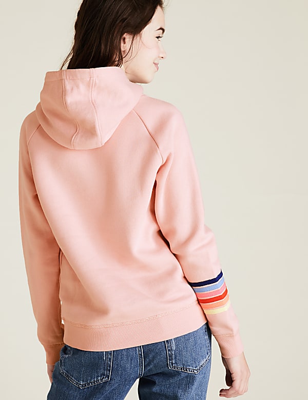 Cotton Rainbow Striped Slogan Hoodie