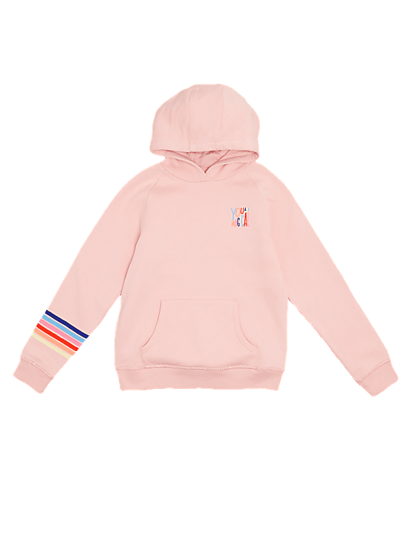 Cotton Rainbow Striped Slogan Hoodie