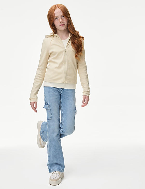Cotton Rich Zip Ribbed Hoodie (6-16 Yrs)