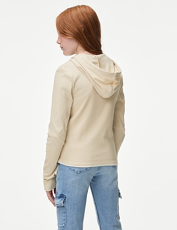 Cotton Rich Zip Ribbed Hoodie (6-16 Yrs)