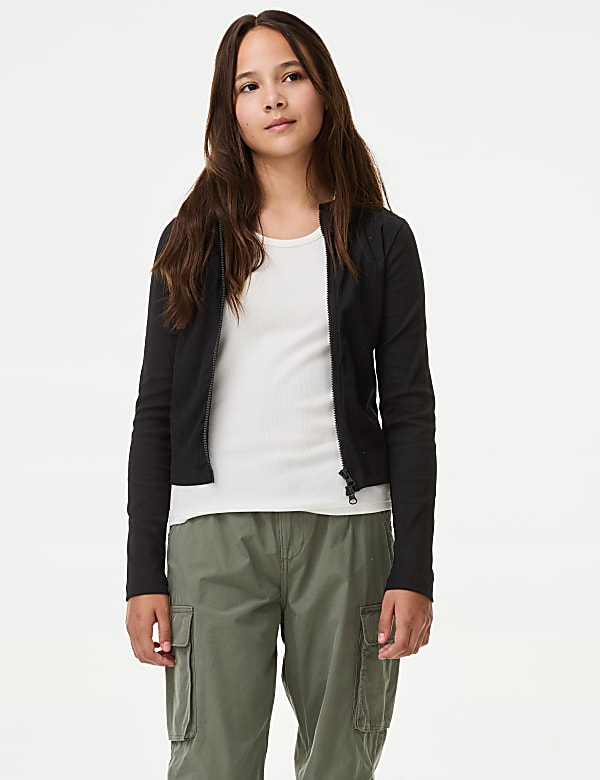 Cotton Rich Zip Ribbed Hoodie (6-16 Yrs)