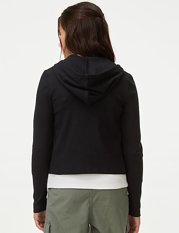 Cotton Rich Zip Ribbed Hoodie (6-16 Yrs)