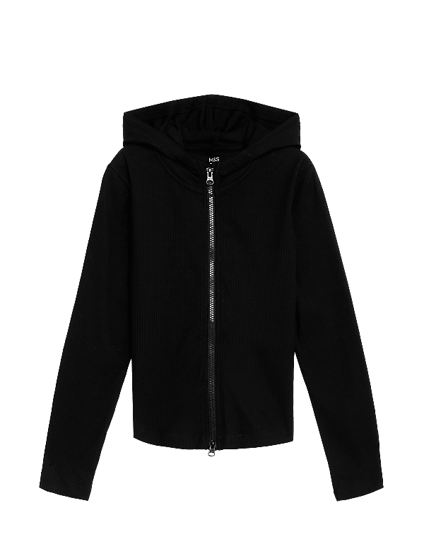 Cotton Rich Zip Ribbed Hoodie (6-16 Yrs)