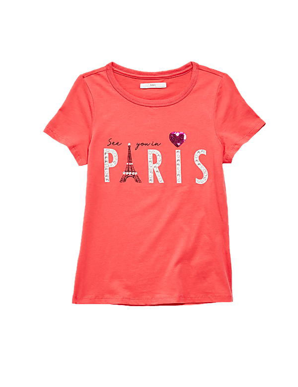 Pure Cotton Paris Slogan T-Shirt (6-16 Yrs)