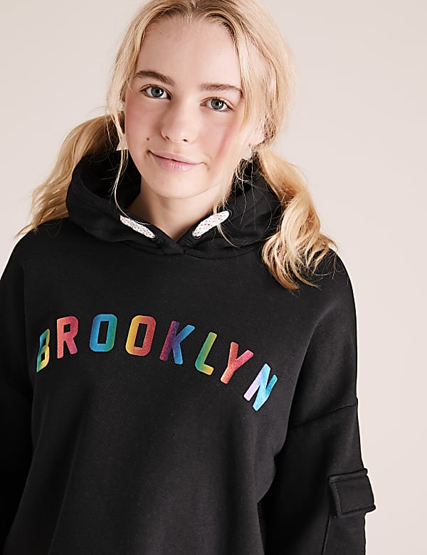 Cotton Brooklyn Slogan Hoodie