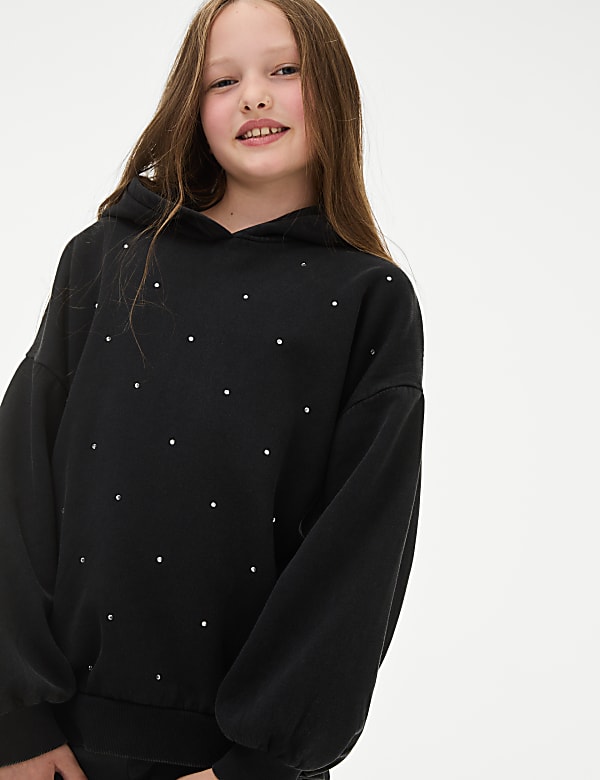Sweat à capuche en coton avec strass et pierres (du 6 au 16 ans) - BE