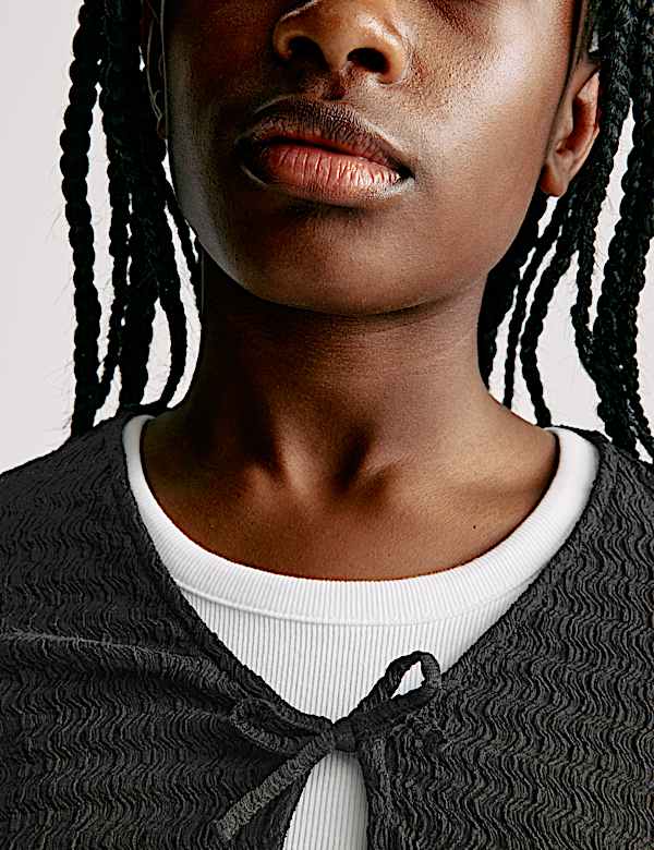 Teksturowany kardigan z wiązaniem (6–16 lat) - PL