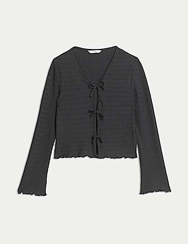 Teksturowany kardigan z wiązaniem (6–16 lat) - PL