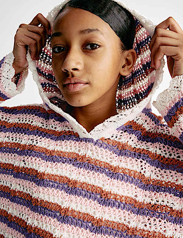 Cotton Blend Striped Knitted Hoodie (6-16 Yrs) - PL