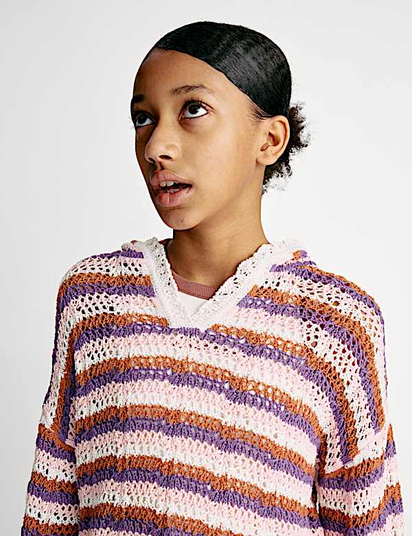 Cotton Blend Striped Knitted Hoodie (6-16 Yrs) - AL