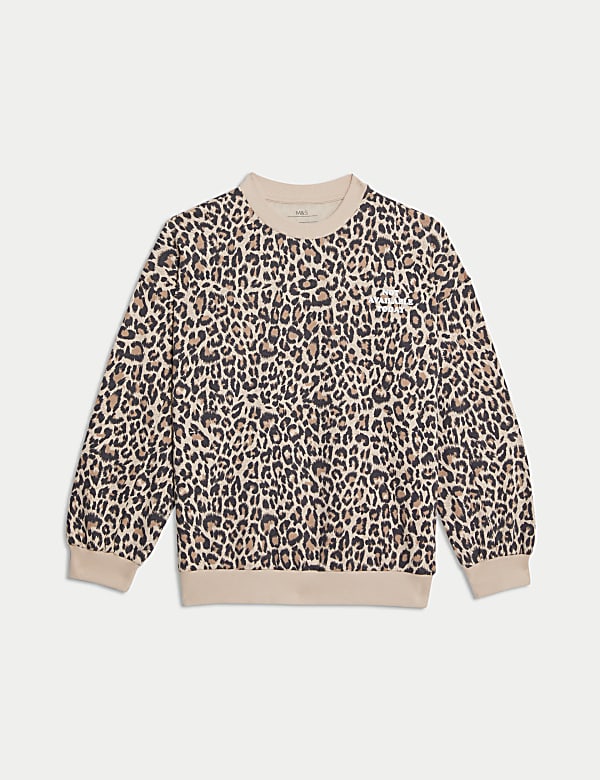 Cotton Rich Animal Print Slogan Sweatshirt (6-16 Yrs) - ID