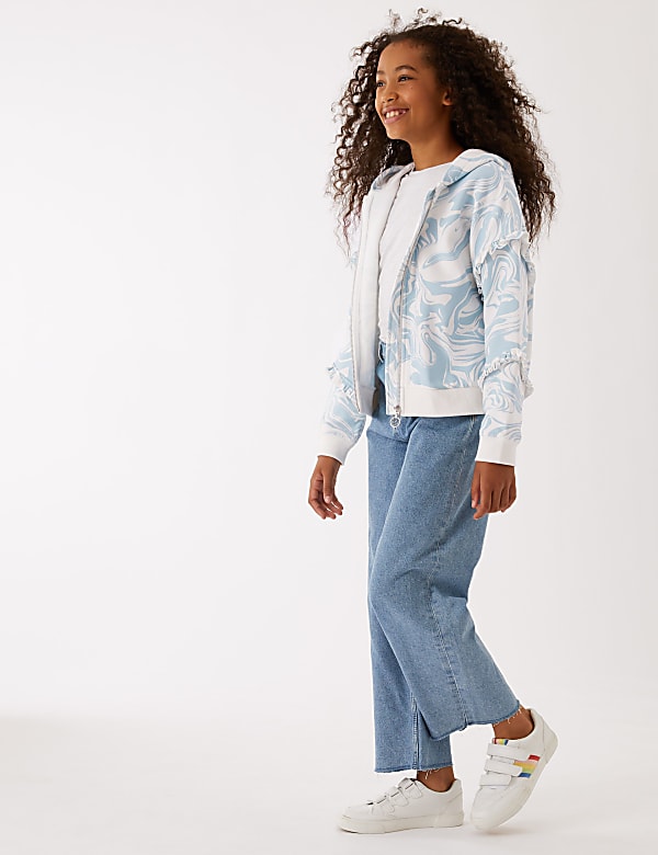 Cotton Rich Marble Print Zip Hoodie