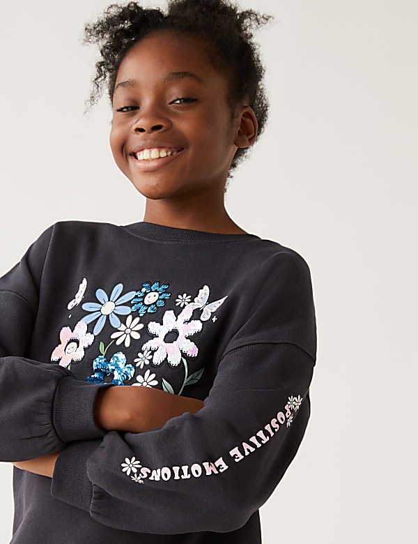 Cotton Rich Floral Sequin Sweatshirt