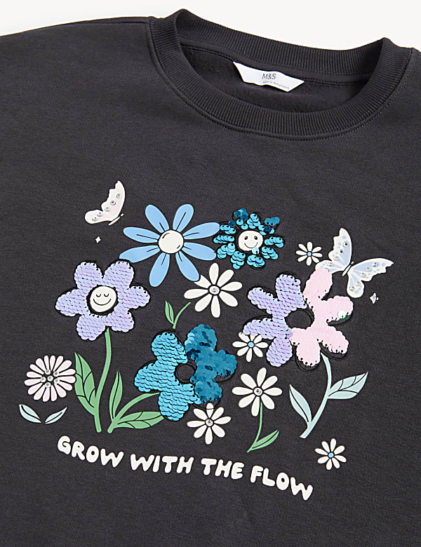 Cotton Rich Floral Sequin Sweatshirt