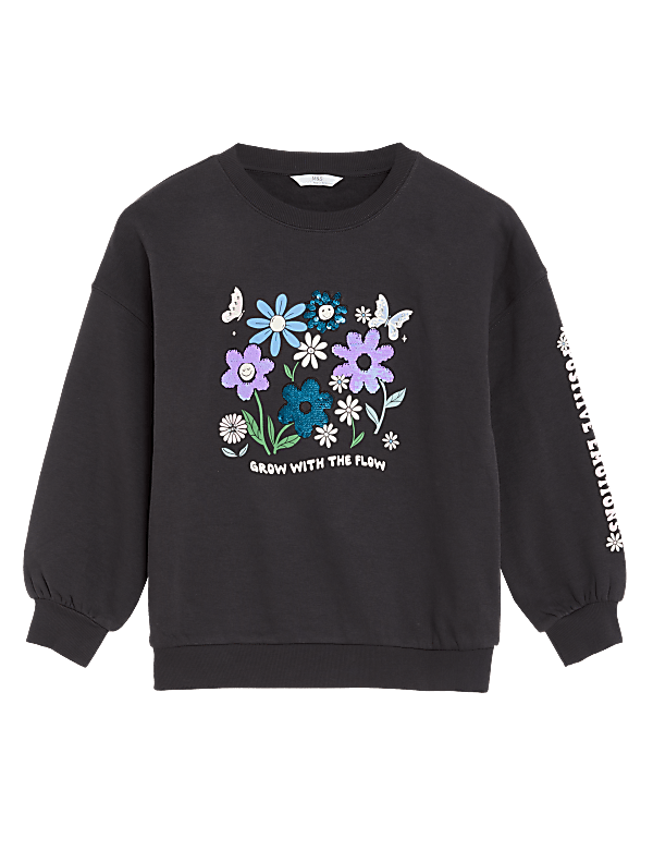 Cotton Rich Floral Sequin Sweatshirt