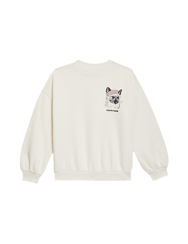 Cotton Rich Cat Graphic Sweatshirt (6-16 Yrs)