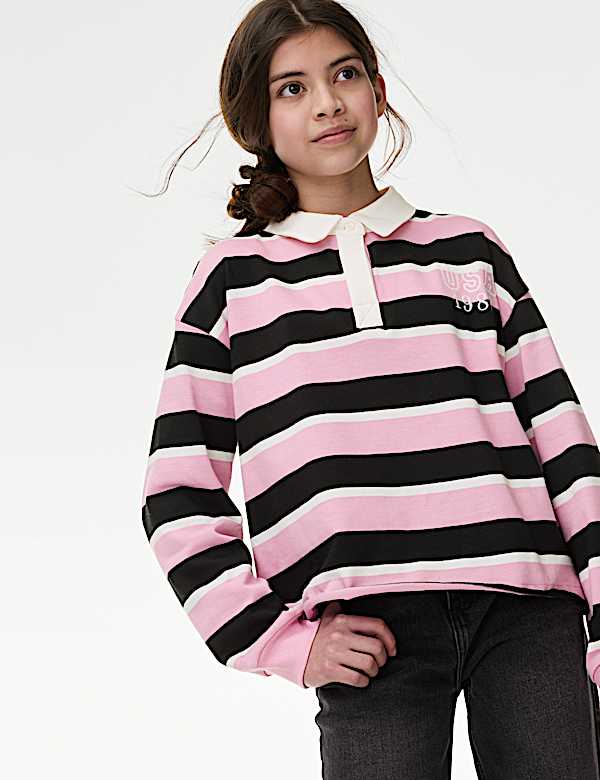 Pure Cotton Striped Rugby Top (6-16 Yrs) - JO
