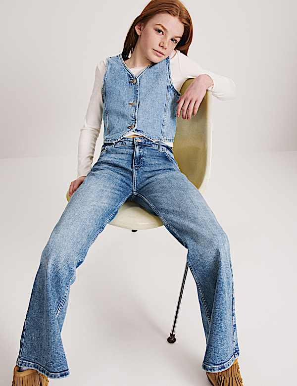 Wijd uitlopende denim jeans (6-16 jaar) - NL