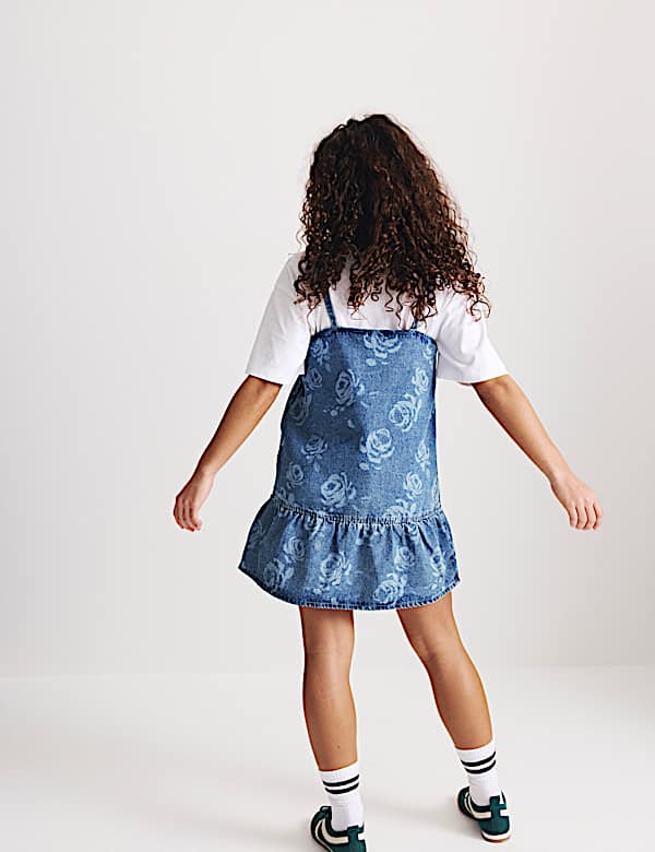 2pc Floral Print Denim Dress and Top (2-16 Yrs) - US
