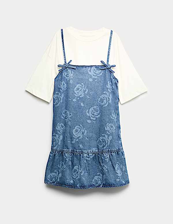 2pc Floral Print Denim Dress and Top (2-16 Yrs) - AU