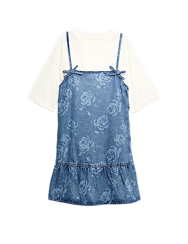 2pc Floral Print Denim Dress and Top (2-16 Yrs)