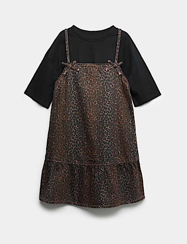 Conjunto de 2 piezas de camiseta 100 % algodón y vestido con estampado de leopardo (2-16 años) - US