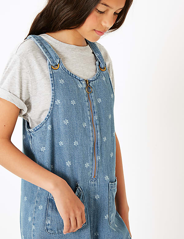 Denim Daisy Print Zip Jumpsuit (3-16 Years)